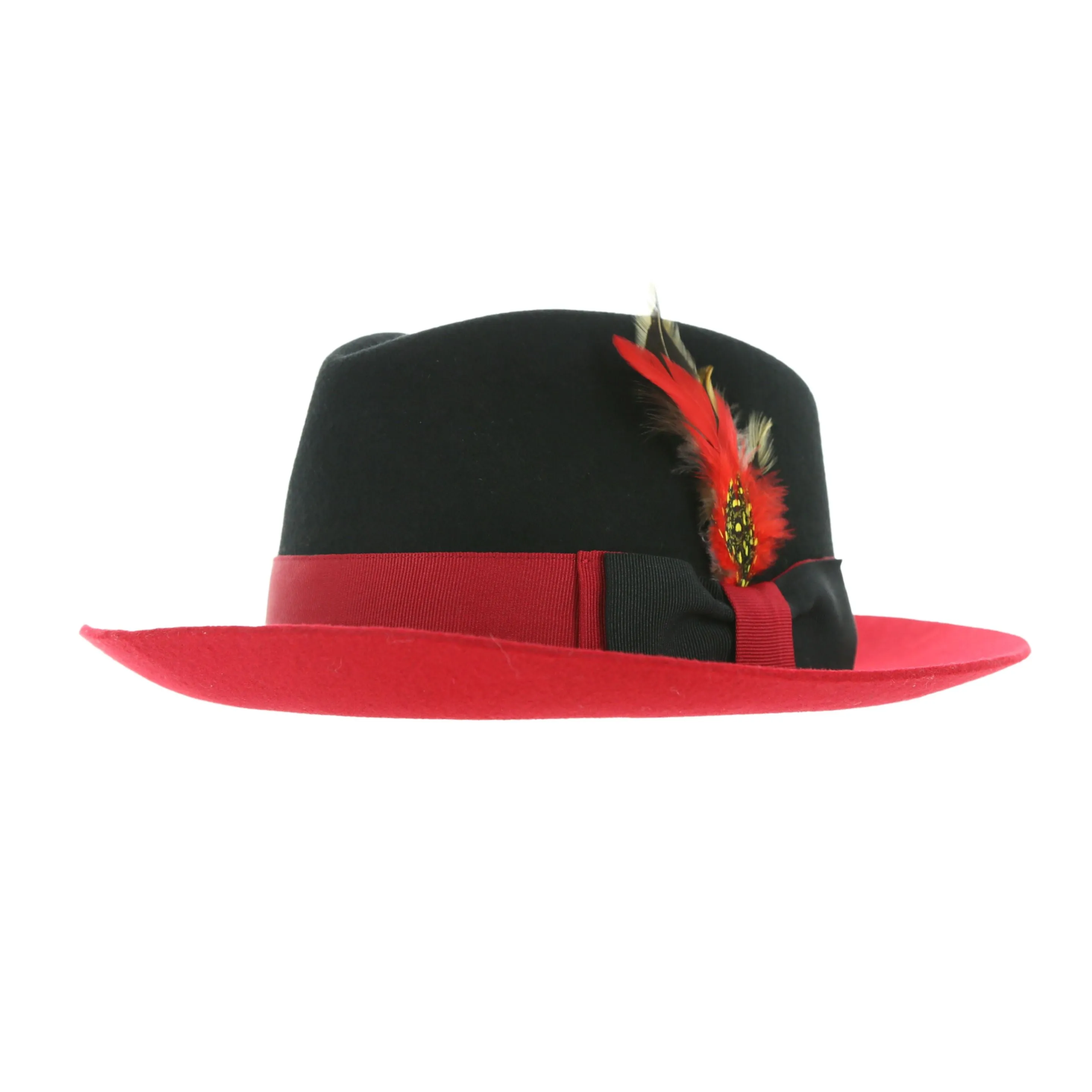 Puck Trilby  Ferrecci Two Tone Crushable Black Crown & Red Brim Trilby Hat