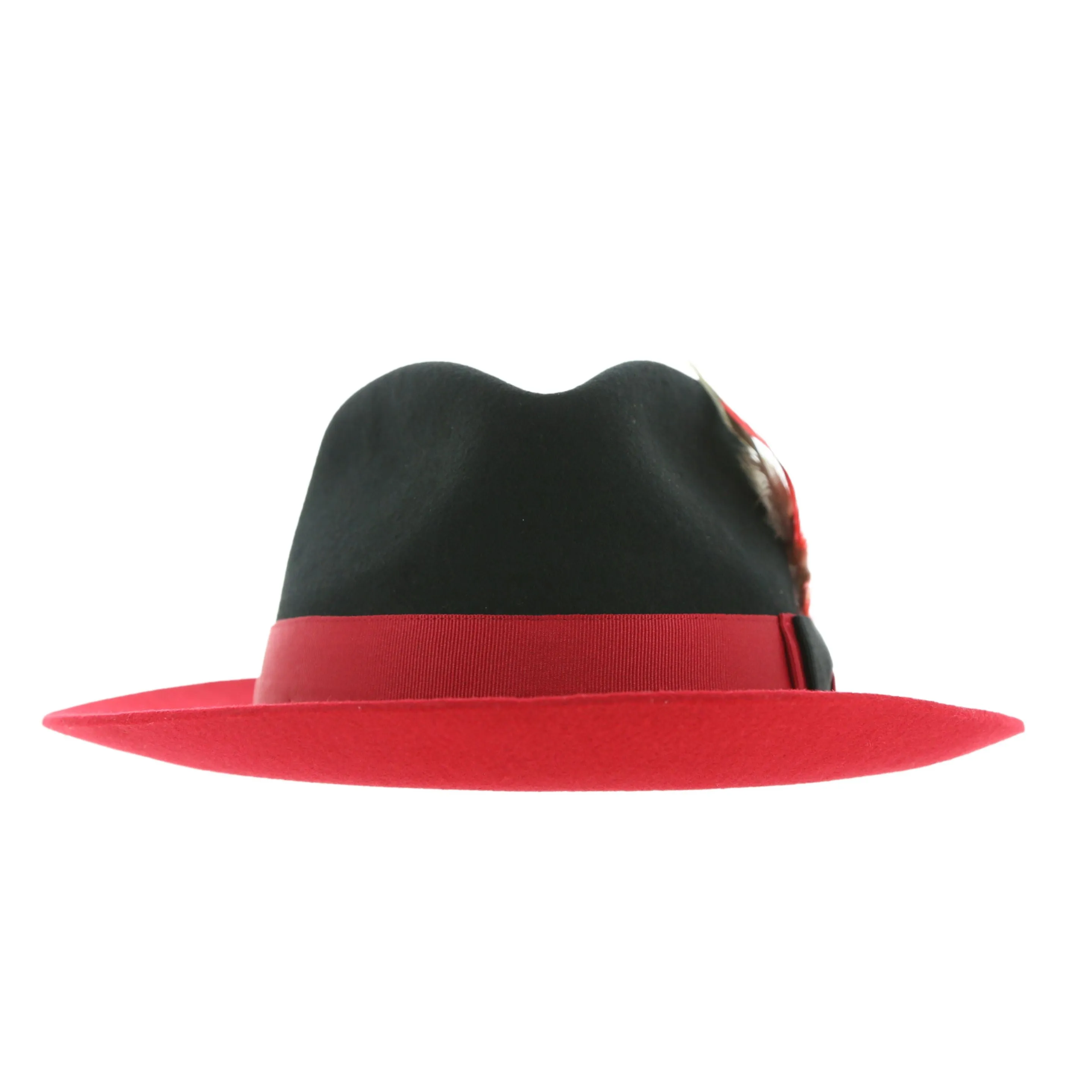 Puck Trilby  Ferrecci Two Tone Crushable Black Crown & Red Brim Trilby Hat