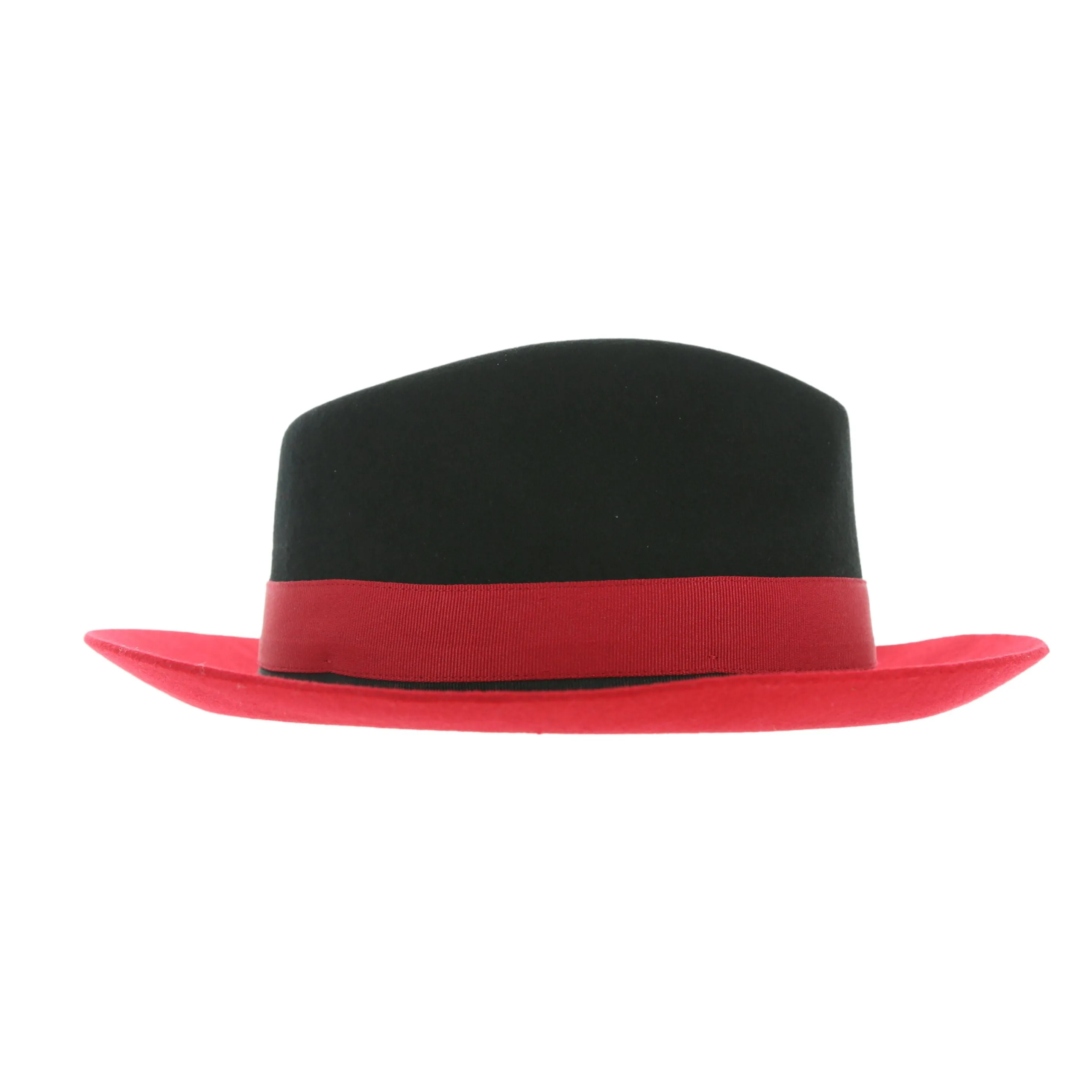 Puck Trilby  Ferrecci Two Tone Crushable Black Crown & Red Brim Trilby Hat