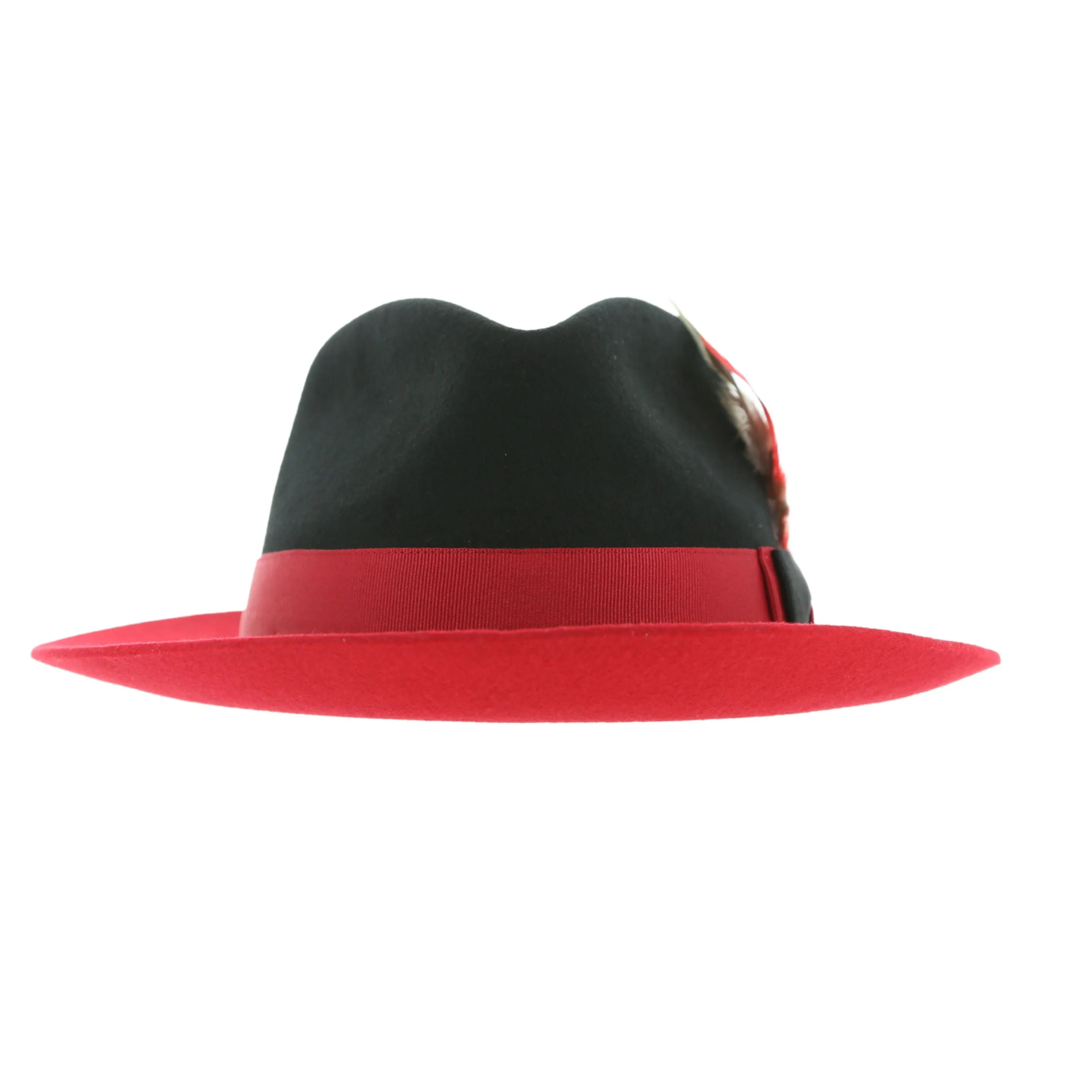 Puck Trilby  Ferrecci Two Tone Crushable Black Crown & Red Brim Trilby Hat