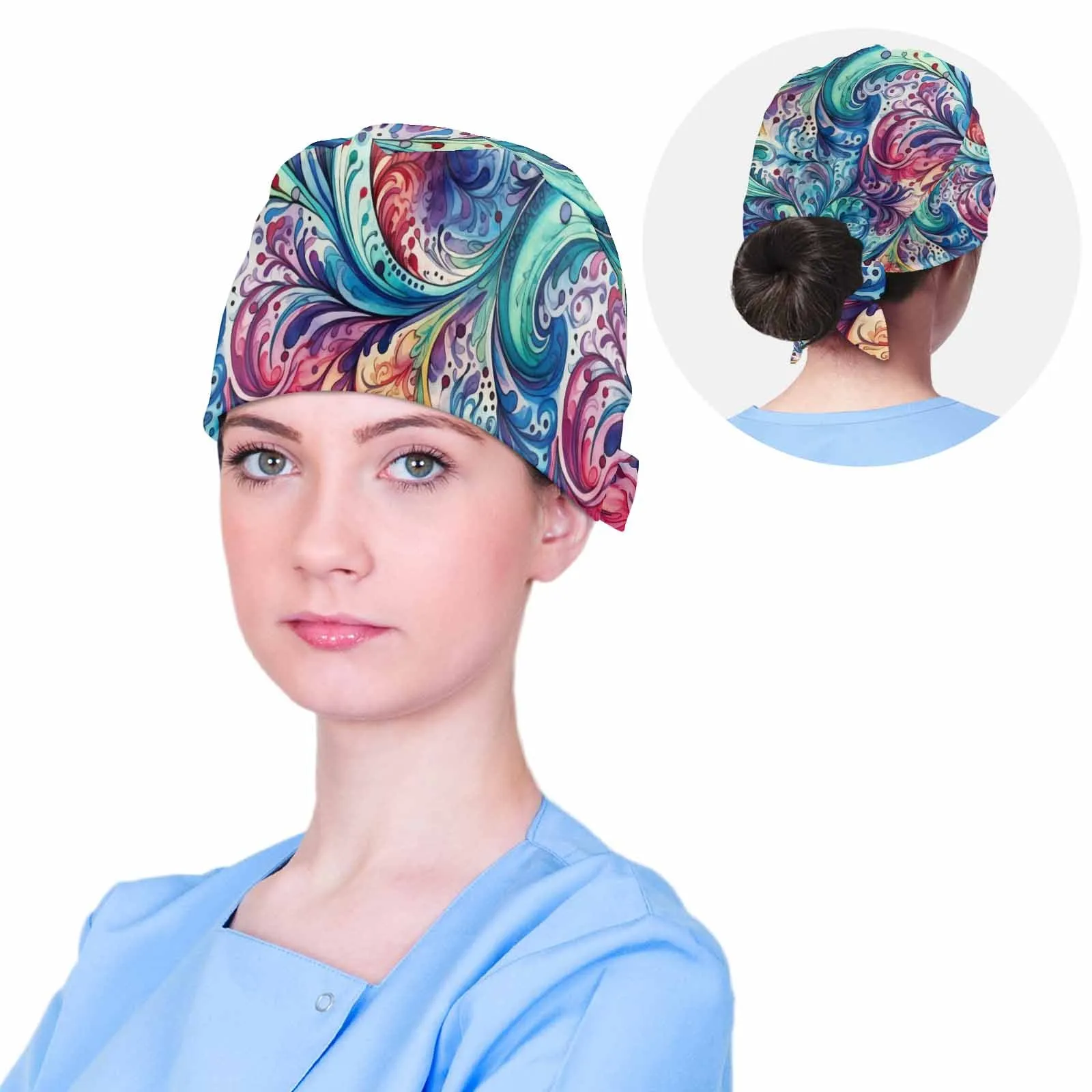 Rainbow Paisley  Scrub Cap