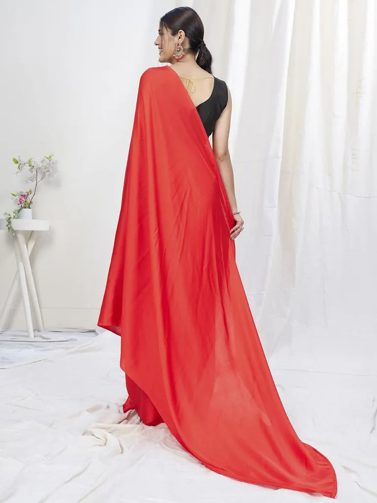 Scarlet Red Ready to Wear One Minute Lycra Saree