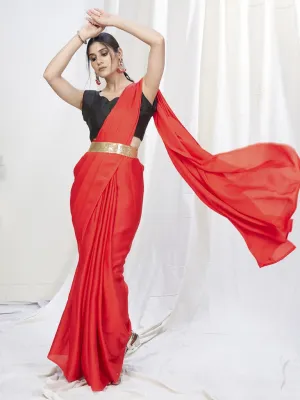 Scarlet Red Ready to Wear One Minute Lycra Saree