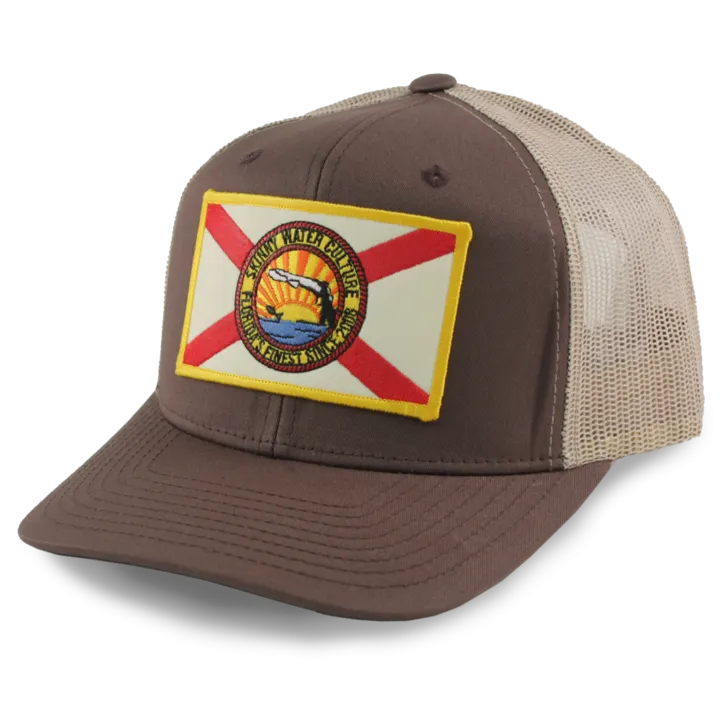 Skinny Water Culture Cracker 6 Panel Mesh Back Hat/Brown-Khaki