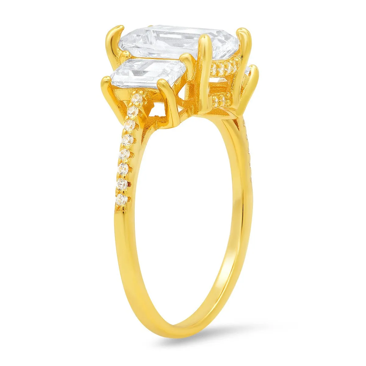 Sterling Silver 3-Stone Emerald-cut CZ Ring