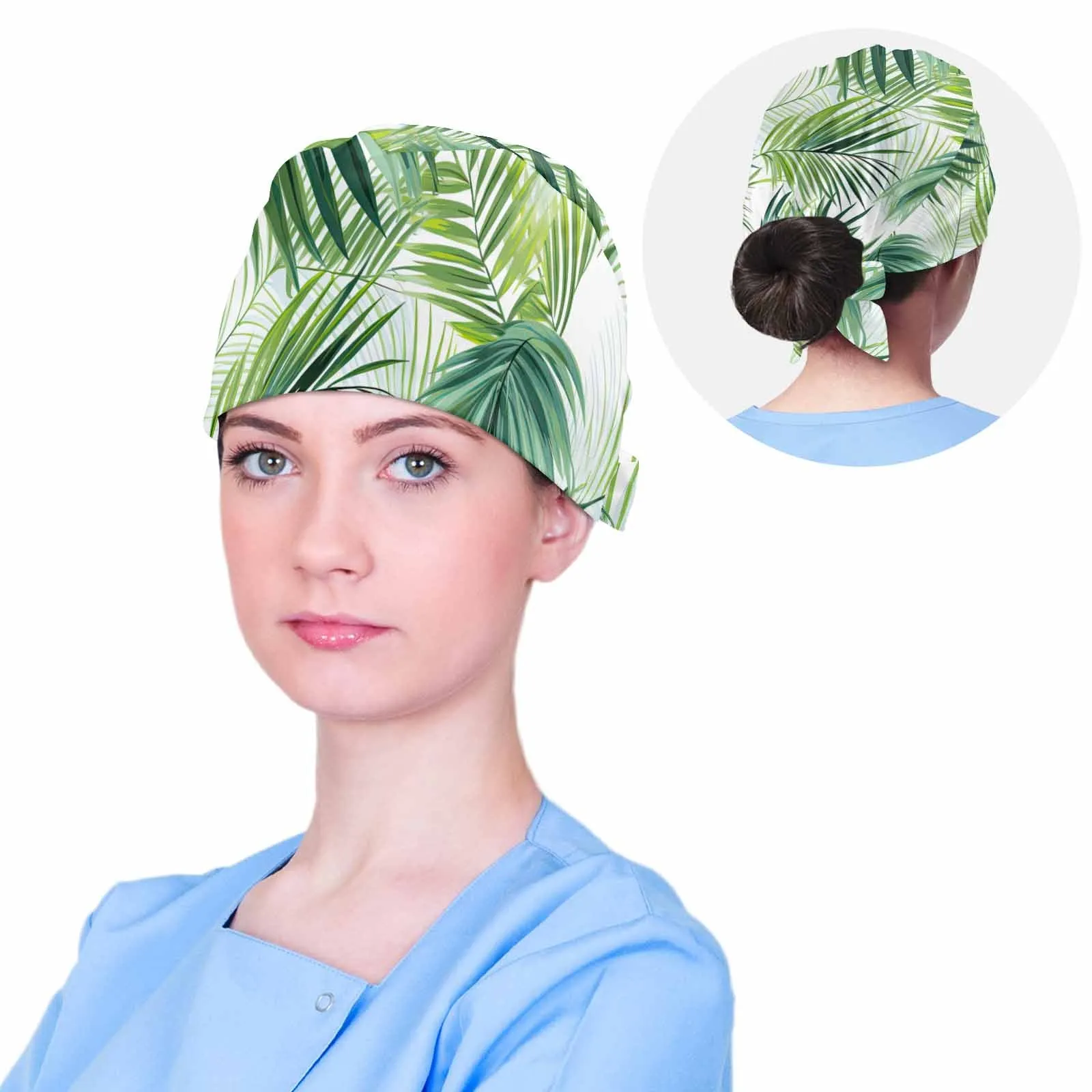 Tropical Palm Leaves Green  Scrub Cap