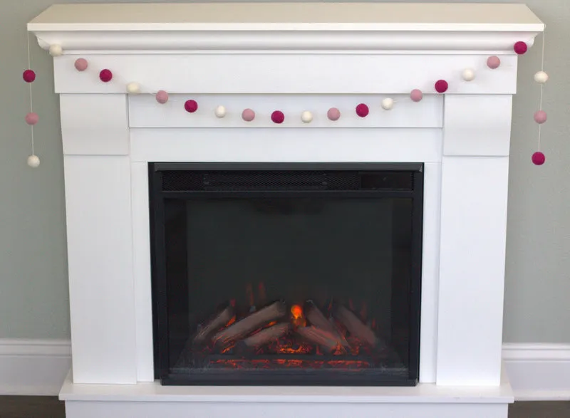 Valentine's Day Felt Ball Garland- Berry, Pink, White