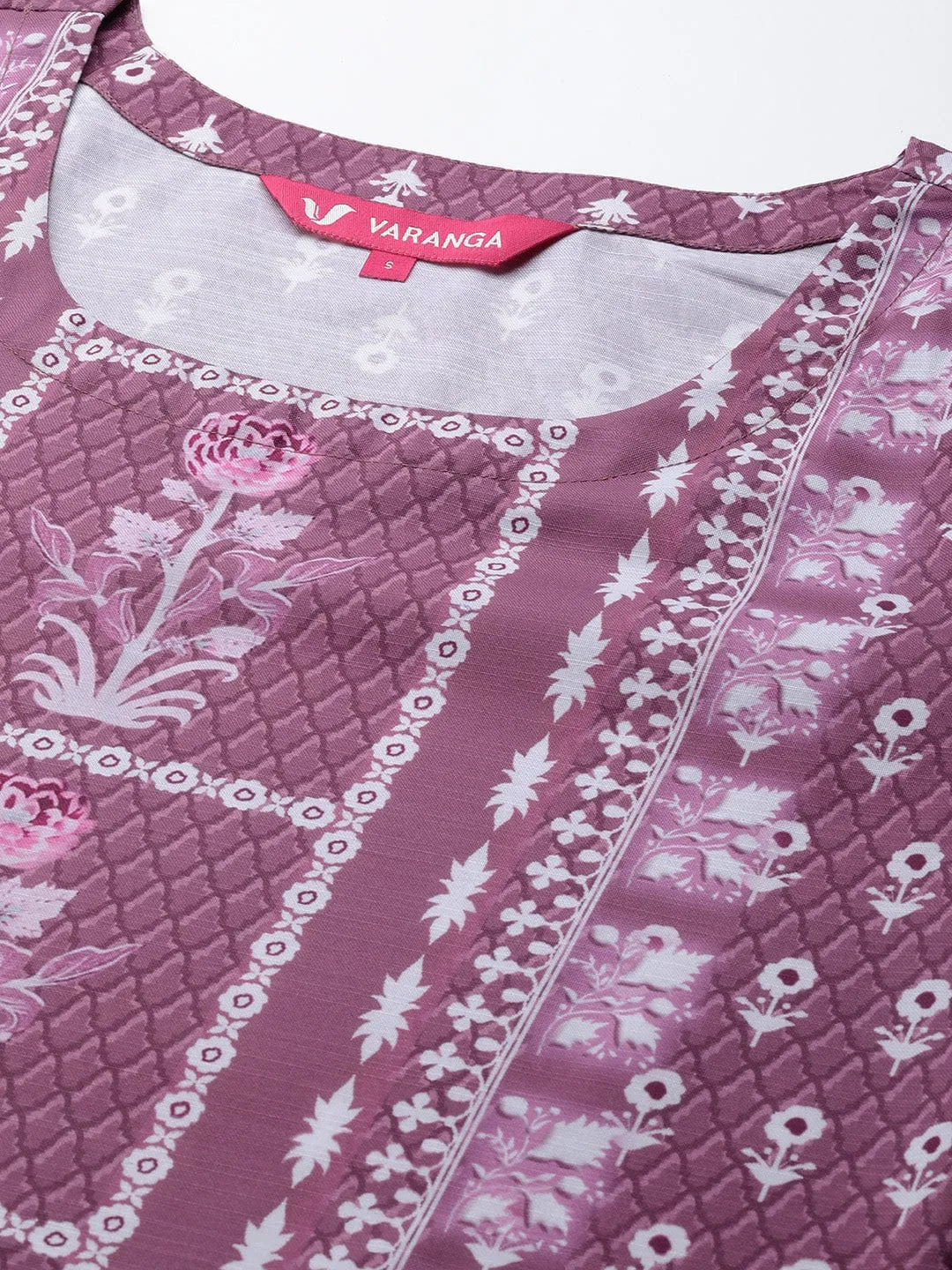 Varanga Women Mauve Printed Kurta Set Paired With Printed Bottom