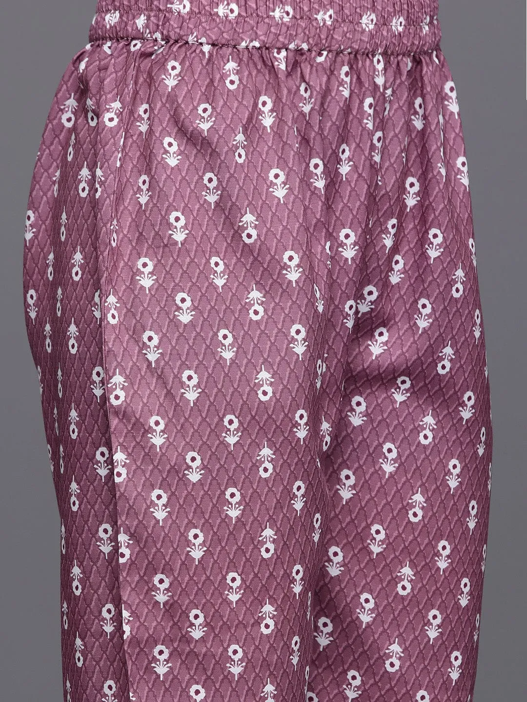 Varanga Women Mauve Printed Kurta Set Paired With Printed Bottom