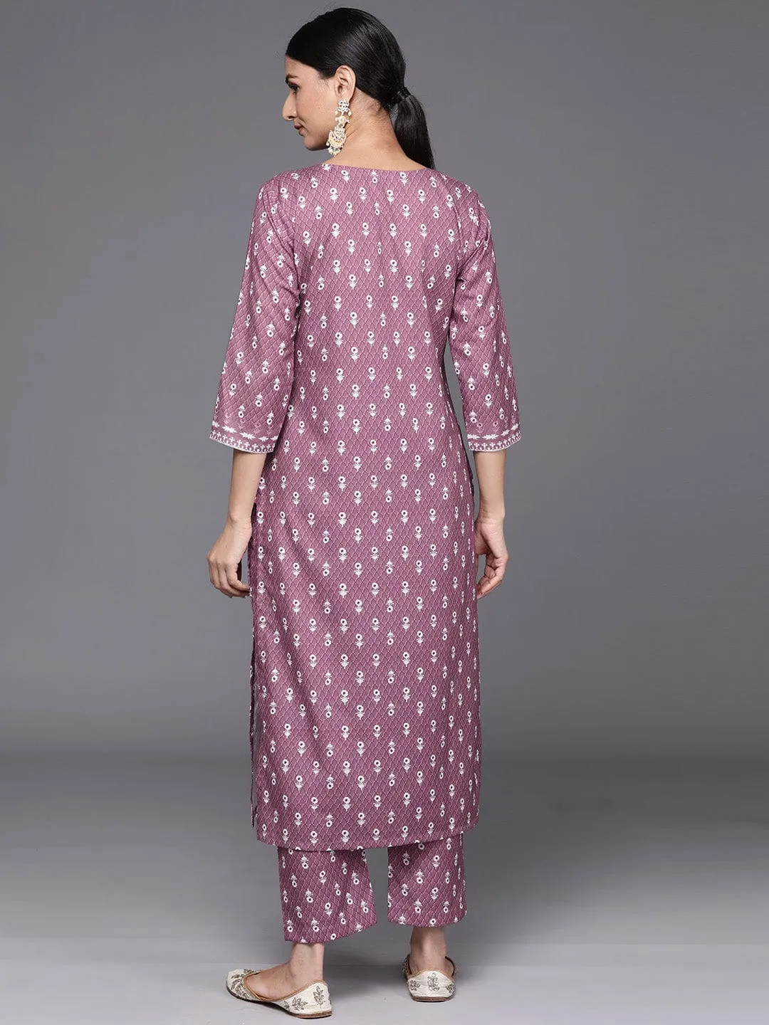 Varanga Women Mauve Printed Kurta Set Paired With Printed Bottom