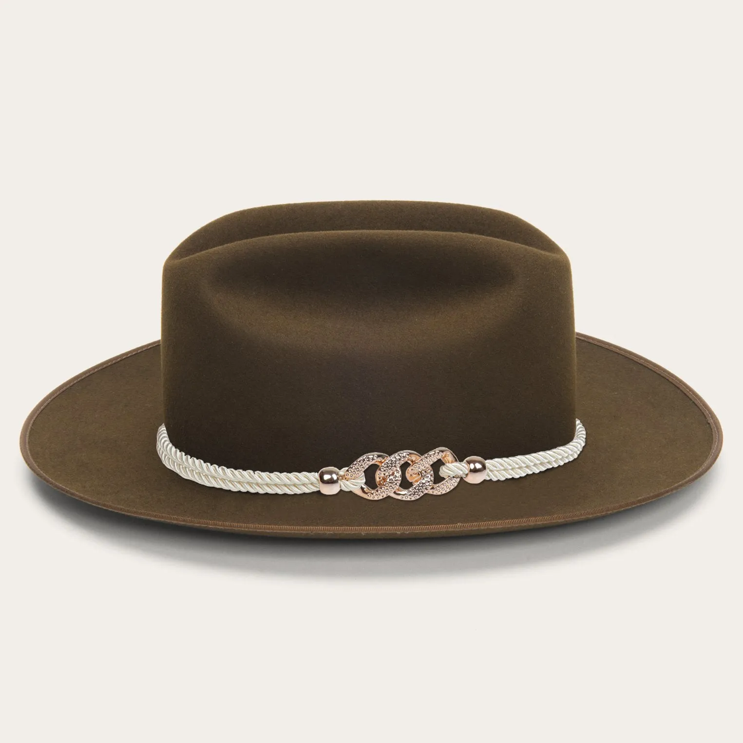 Wide-Brim Green Cowboy Hat with Elegant Silver Rope Band and Buckle