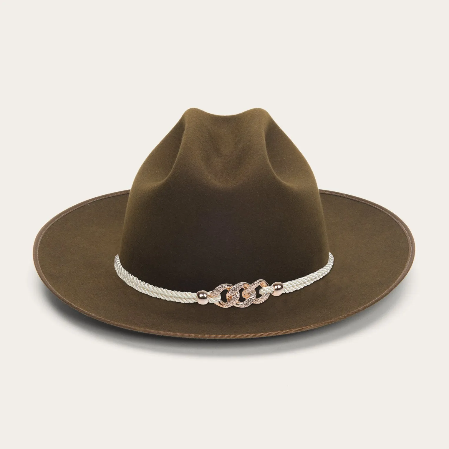 Wide-Brim Green Cowboy Hat with Elegant Silver Rope Band and Buckle