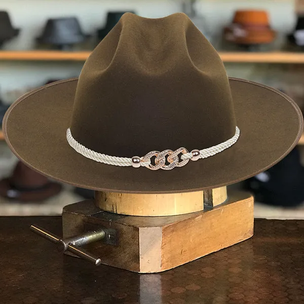 Wide-Brim Green Cowboy Hat with Elegant Silver Rope Band and Buckle